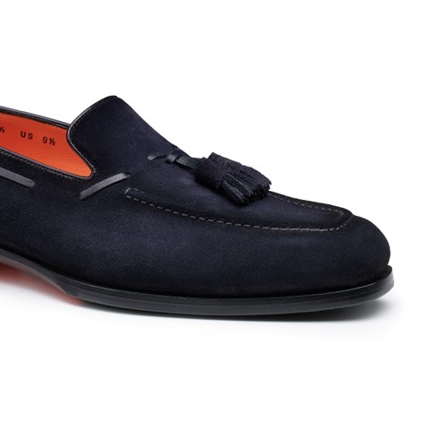 Men's blue suede tassel loafer - Santoni - 5