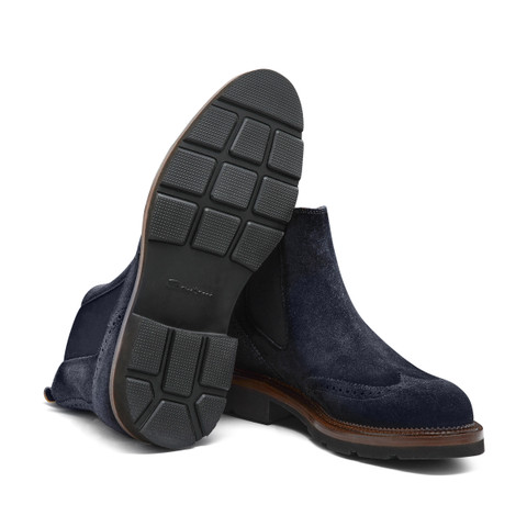 Men&rsquo;s blue suede Chelsea brogue boot - Santoni - 4