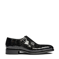 Men's black alligator leather double monk straps shoe - Santoni - 1