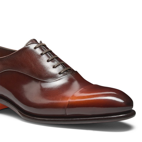 Men's orange leather Oxford shoe - Santoni - 5