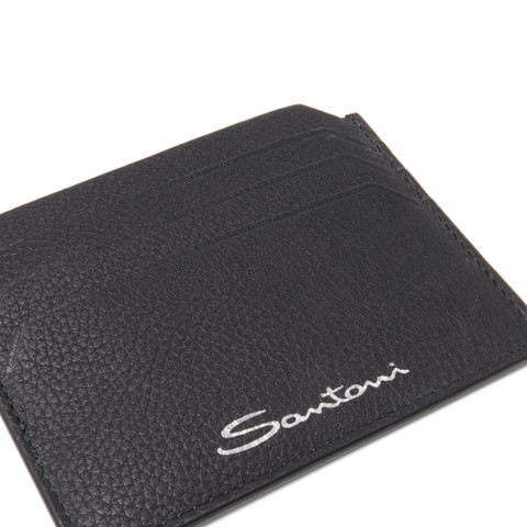 Black tumbled leather credit card holder - Santoni - 4
