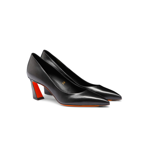 Women's black leather mid-heel pump - Santoni - 3