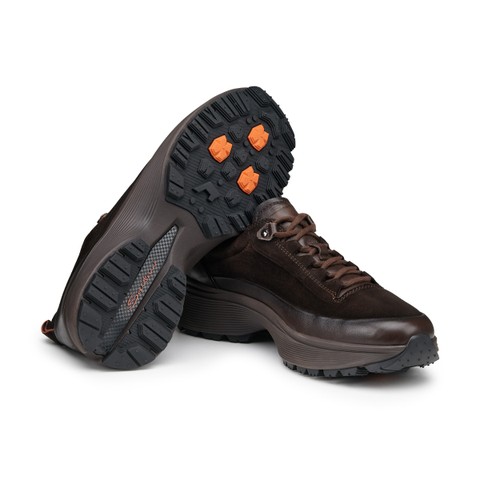 Men's dark brown leather and suede Easy Bounce Mountain sneaker - Santoni - 3