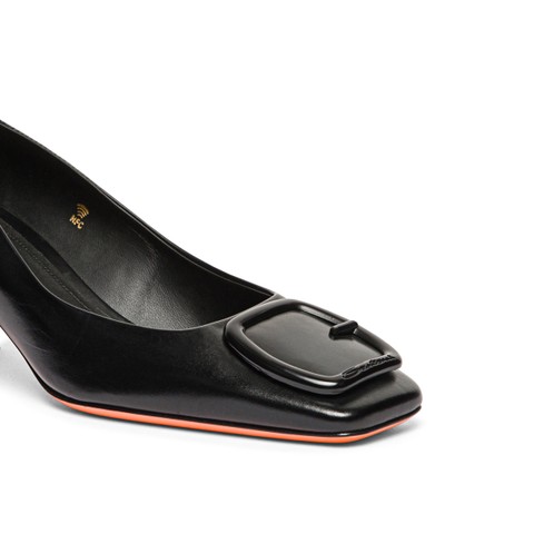 Women's black leather mid-heel pump - Santoni - 10