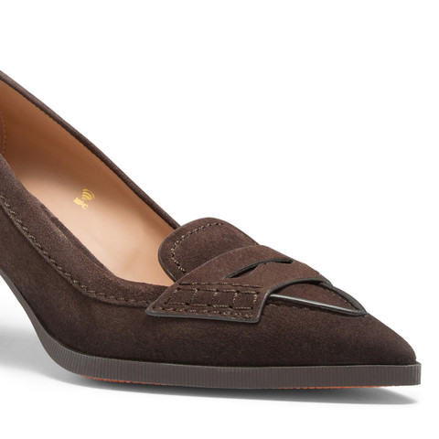Women's dark brown suede mid-heel pump - Santoni - 5