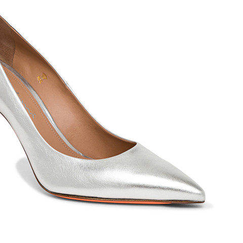 Women's silver laminated leather high-heel pump - Santoni - 5