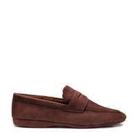 Men&rsquo;s dark brown suede slipper with fur - Santoni - 1