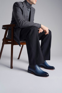 Men&rsquo;s blue leather Chelsea brogue boot - Santoni - editorial