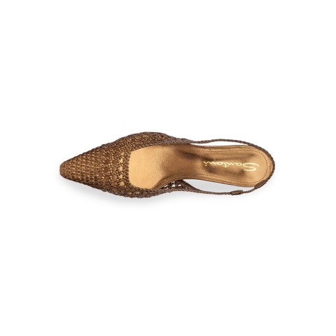 Slingback tacco basso da donna in pelle intrecciata oro - Santoni - 4