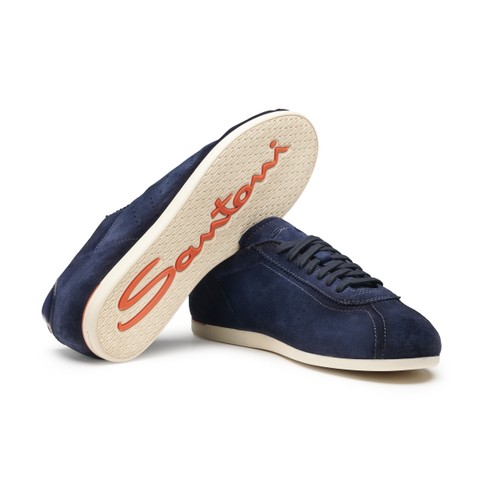 حذاء سنيكرز رجالي من جلد السويد باللون الأزرق - Santoni - 4