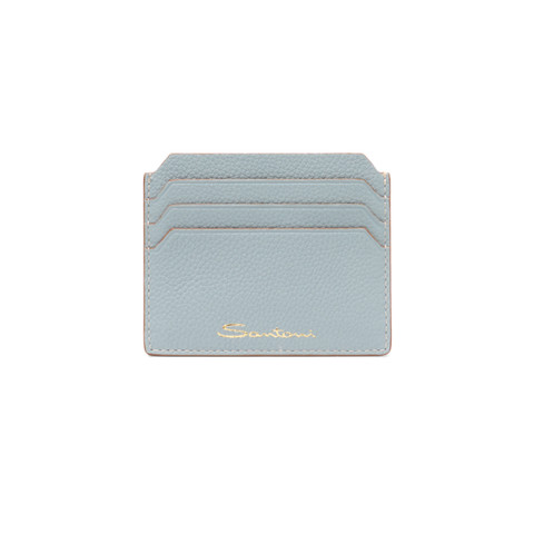 Light blue tumbled leather credit card holder - Santoni - 1
