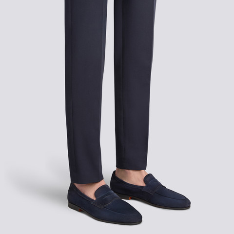 Men's blue suede Carlo loafer - Santoni - 2