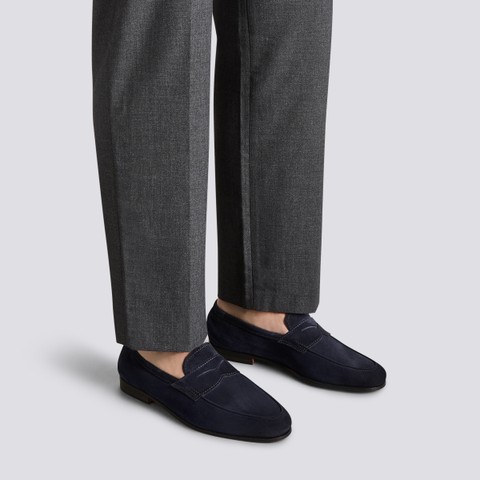Men's blue suede Carlo loafer - Santoni - 2
