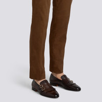 Men’s brown leather double-buckle loafer with fringe - Santoni - 2