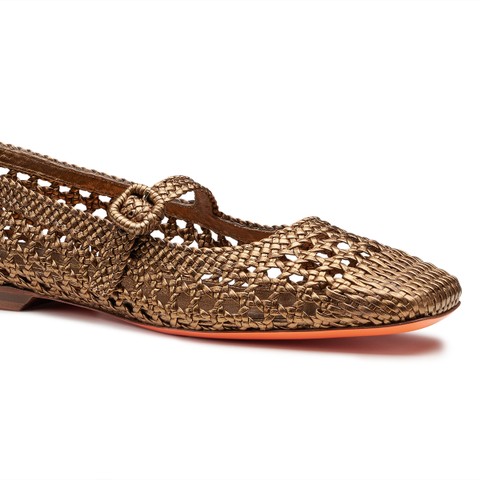 Women's gold woven leather ballet flat - Santoni - 6