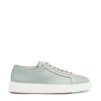 Men's light blue tumbled leather sneaker - Santoni - 1