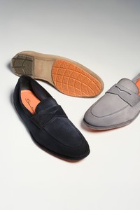 Men's brown suede Carlo penny loafer - Santoni - editorial