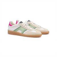 Women's white, green and pink leather and suede DBS Oly sneaker - Santoni - 2