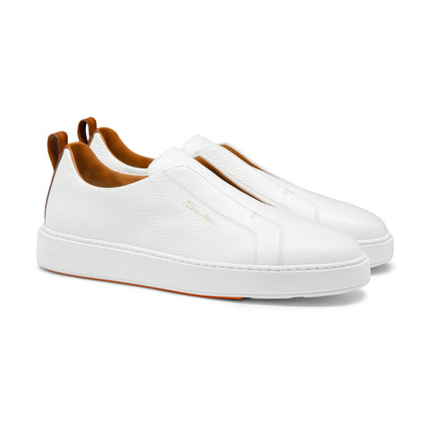 Sneaker slip-on da uomo in pelle bottalata bianca - Santoni - 3