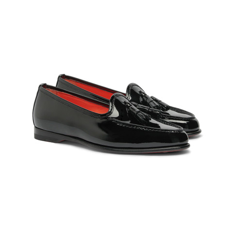 Women&rsquo;s black patent leather Andrea tassel loafer - Santoni - 3