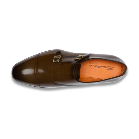 Men's dark brown leather double monk straps shoe - Santoni - 5