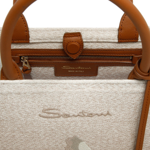 Beige fabric medium tote bag - Santoni - 4
