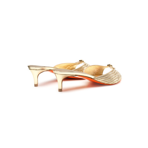 Women's gold leather and crystal mid-heel Meraviglia Collection sandal - Santoni - 4