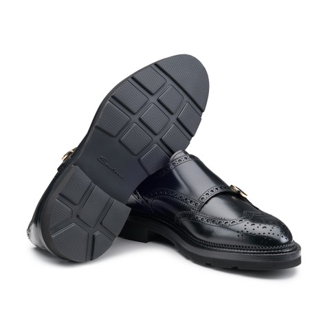 Men's black leather double monk straps shoe - Santoni - 3