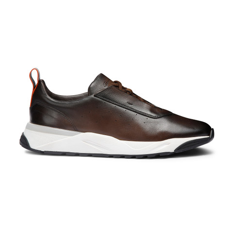 Men's dark brown leather sneaker - Santoni - 1