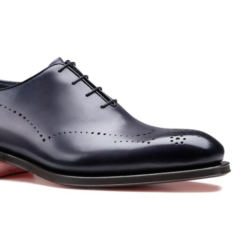 Stringata Oxford brogue da uomo in pelle blu - Santoni - 6