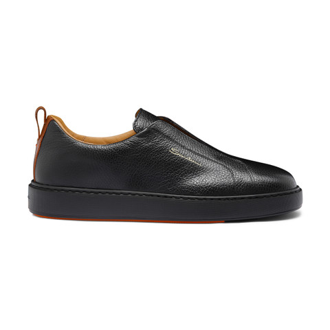 Men's black tumbled leather slip-on sneaker - Santoni - 1