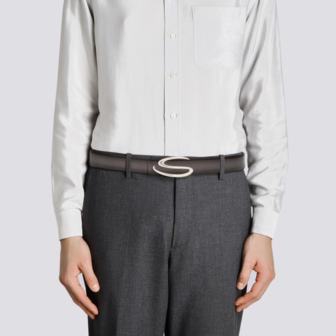 Grey leather belt strap - Santoni - 2