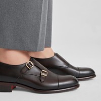 Women's dark brown leather double monk straps shoe - Santoni - 2