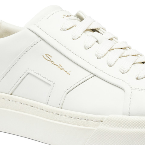 Men&rsquo;s white leather double buckle sneaker - Santoni - 6