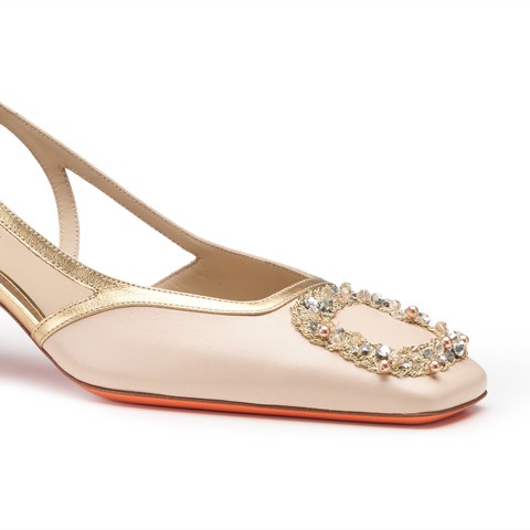 Slingback tacco medio da donna in pelle rosa e oro - Santoni - 5