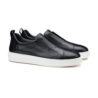 Men's black leather slip-on sneaker - Santoni - 2