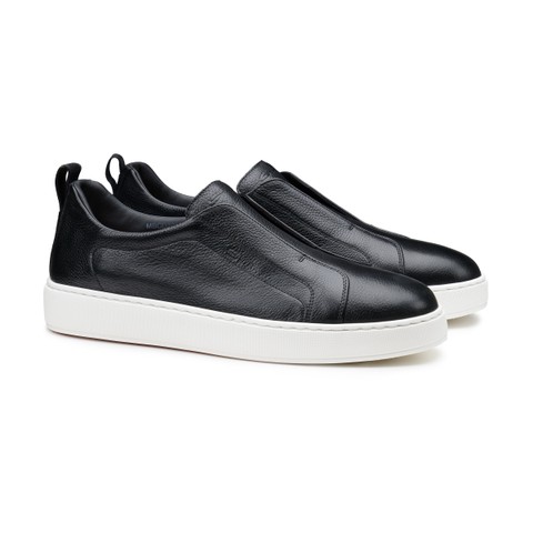 Men's black leather slip-on sneaker - Santoni - 2
