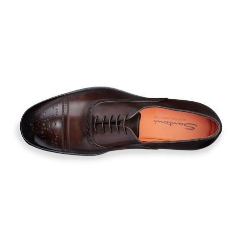 Men's dark brown leather brogue Oxford shoe - Santoni - 4
