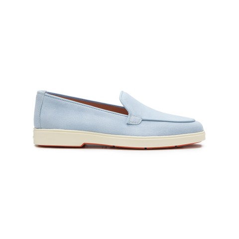 Women's light blue suede loafer - Santoni - 1