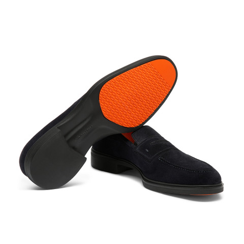 Men's blue suede Easy loafer - Santoni - 4