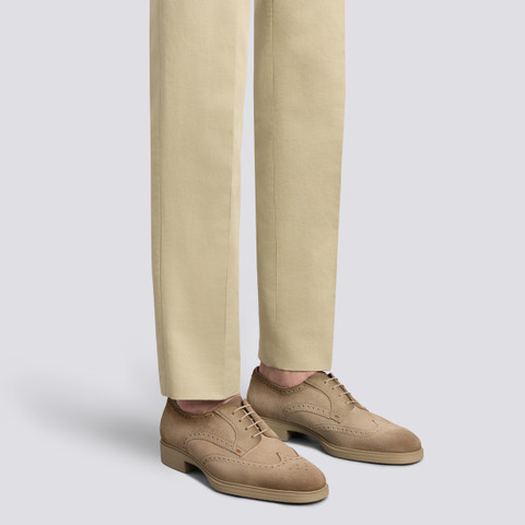 Men's beige suede Easy brogue lace-up - Santoni - 2
