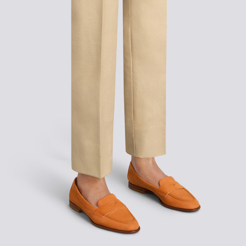 Mocassino penny da donna in nabuk arancione - Santoni - 2