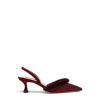 Women's burgundy suede and mink mid-heel slingback - Santoni - 1