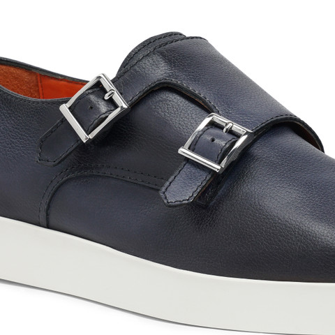Men’s blue leather double-buckle shoe - Santoni - 5