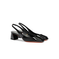 Women&rsquo;s black patent leather mid-heel slingback - Santoni - 2