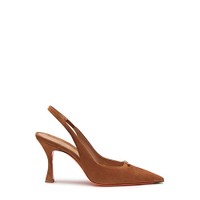 Escarpin &agrave; bride arri&egrave;re et talon haut en daim marron pour femme - Santoni - 1
