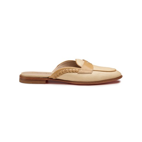 Women's beige leather and fabric mule - Santoni - 1