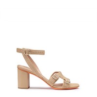 Sandale &agrave; talon haut en cuir beige pour femme - Santoni - 1