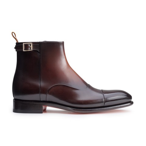 Men's dark brown leather ankle boot - Santoni - 1