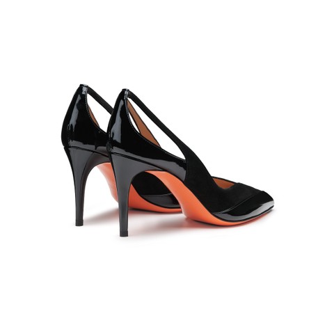 Women's black patent leather and suede high-heel pump - Santoni - 3